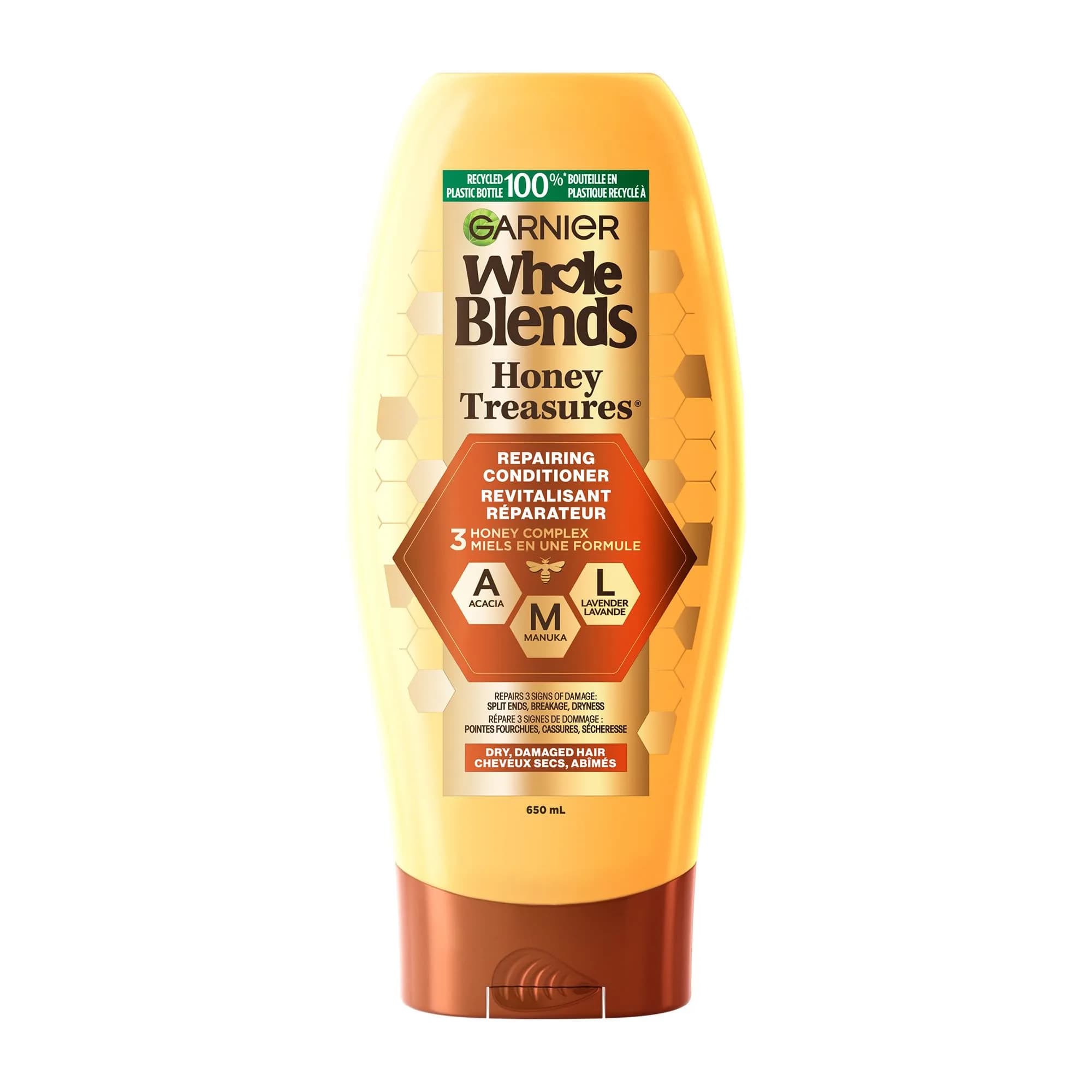 Garnier Whole Blends Honey Treasures Repairing Conditioner for Damaged Hair 650ml (22 fl oz) | Strengthens & Prevents Split Ends — Honey Treasures, For Damaged Hair