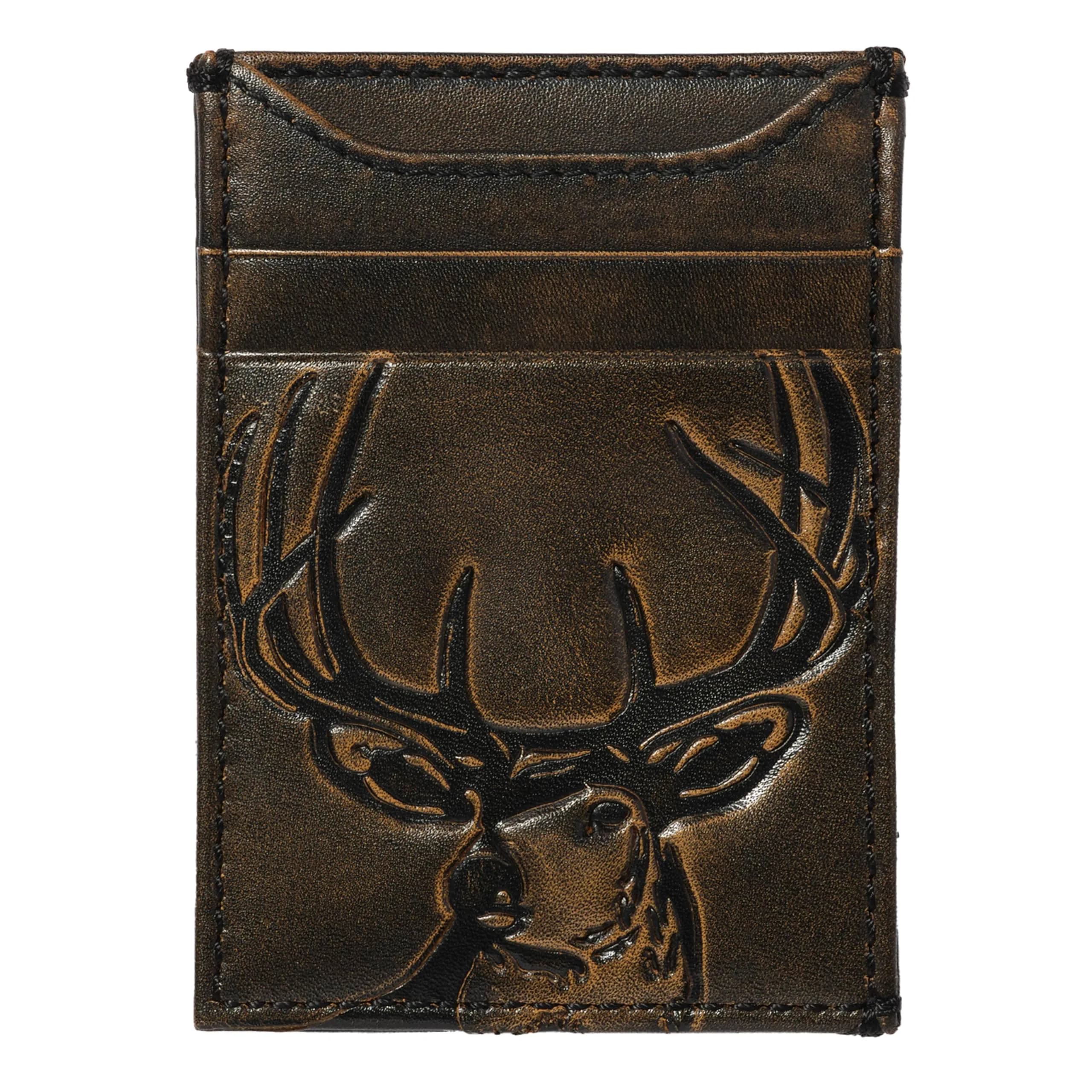 House of Jack Co. Deer Magnetic Money Clip Wallet 2.75" L x 4" H | Full Grain Leather, Slim Front Pocket Carry - main product image