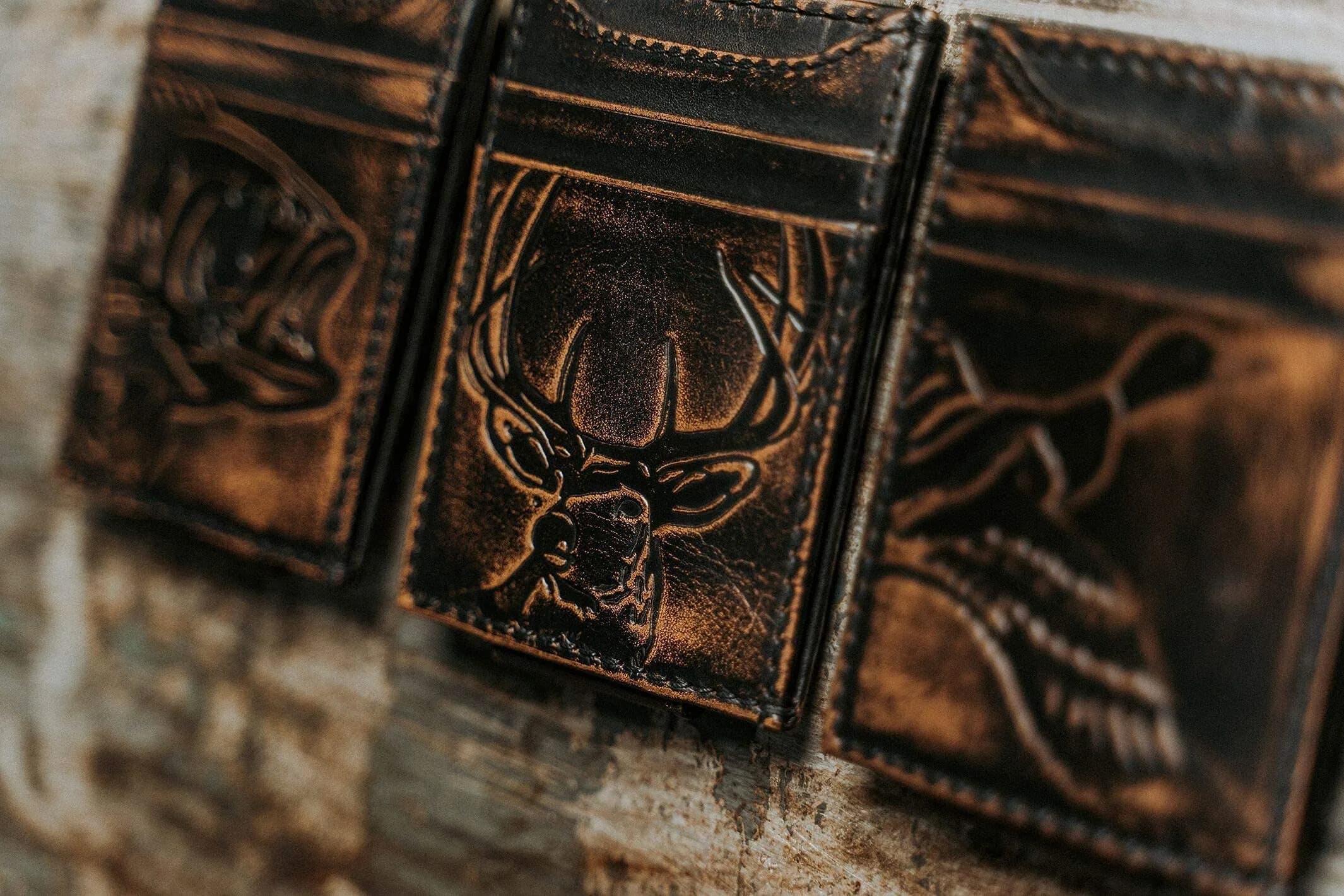 House of Jack Co. Deer Magnetic Money Clip Wallet 2.75" L x 4" H | Full Grain Leather, Slim Front Pocket Carry - view 6