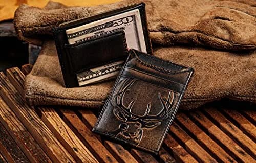 House of Jack Co. Deer Magnetic Money Clip Wallet 2.75" L x 4" H | Full Grain Leather, Slim Front Pocket Carry thumbnail 2