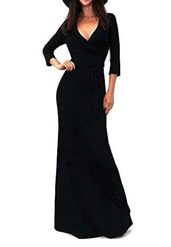 Vivicastle Women's Solid V-Neck Maxi Dress 3/4 Sleeve | Elegant Casual Wear (70-120 chars) thumbnail 1