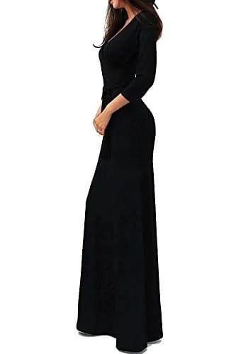 Vivicastle Women's Solid V-Neck Maxi Dress 3/4 Sleeve | Elegant Casual Wear (70-120 chars) thumbnail 2