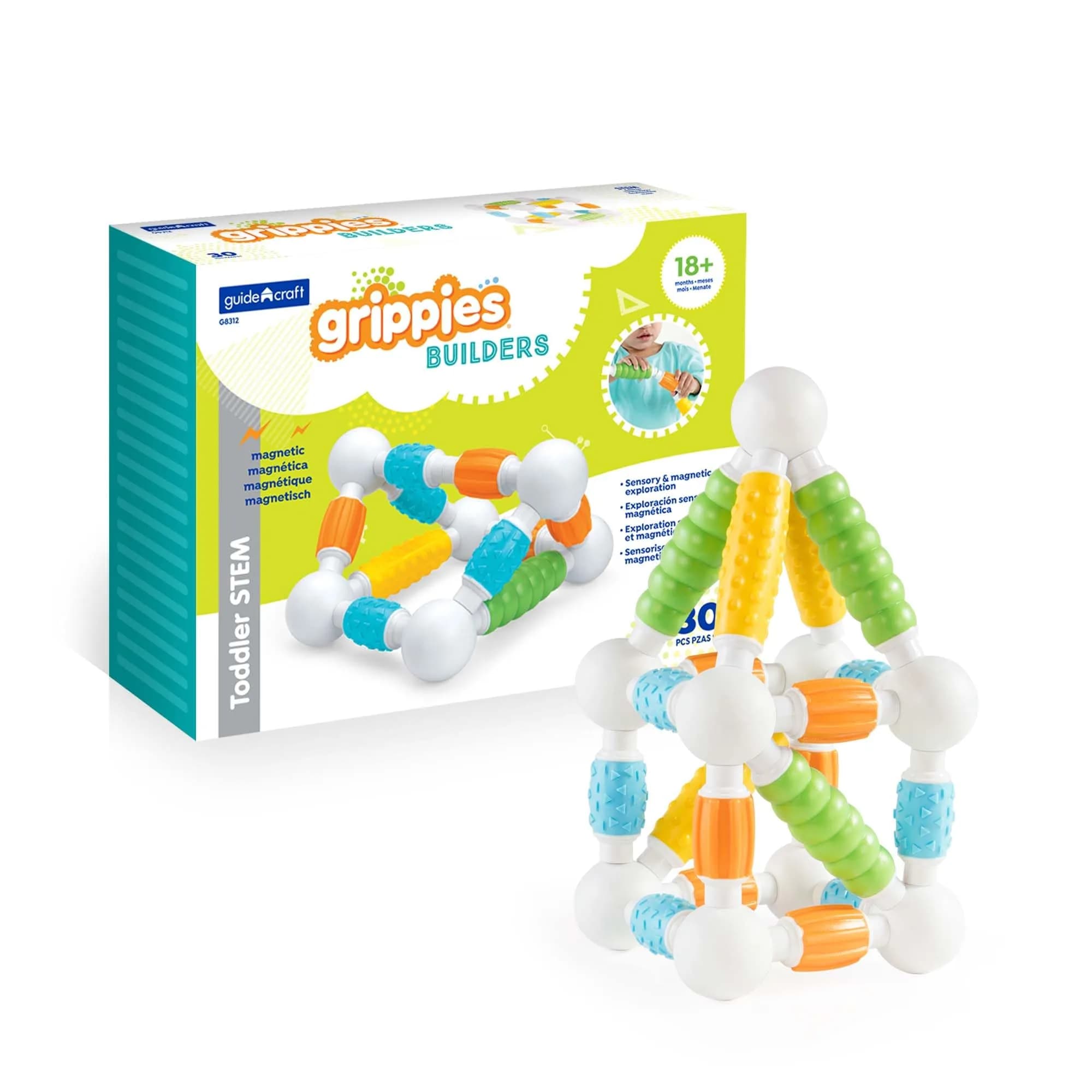 Guidecraft Grippies Windows - 16 Piece Set | STEM Magnetic Building Toy for Toddlers — Multicolor