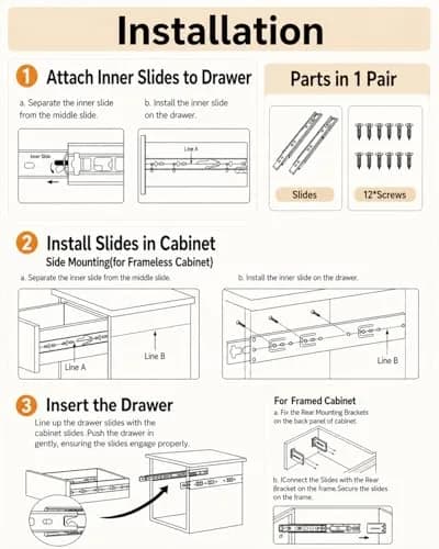 Gobrico 18 inch Drawer Slides 10 Pair | Heavy Duty Soft Close Full Extension thumbnail 8