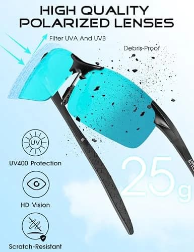 ATTCL Polarized Sunglasses Men Sports: UV Protection Anti Glare Wrap Around Lightweight Metal Sun Glasses Driving Fishing Golf Running Black Blue (64mm Lens Width) thumbnail 4