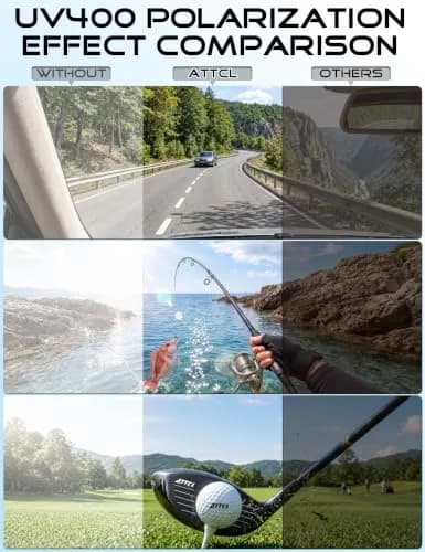 ATTCL Polarized Sunglasses Men Sports: UV Protection Anti Glare Wrap Around Lightweight Metal Sun Glasses Driving Fishing Golf Running Black Blue (64mm Lens Width) thumbnail 6