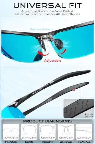 ATTCL Polarized Sunglasses Men Sports: UV Protection Anti Glare Wrap Around Lightweight Metal Sun Glasses Driving Fishing Golf Running Black Blue (64mm Lens Width) thumbnail 7