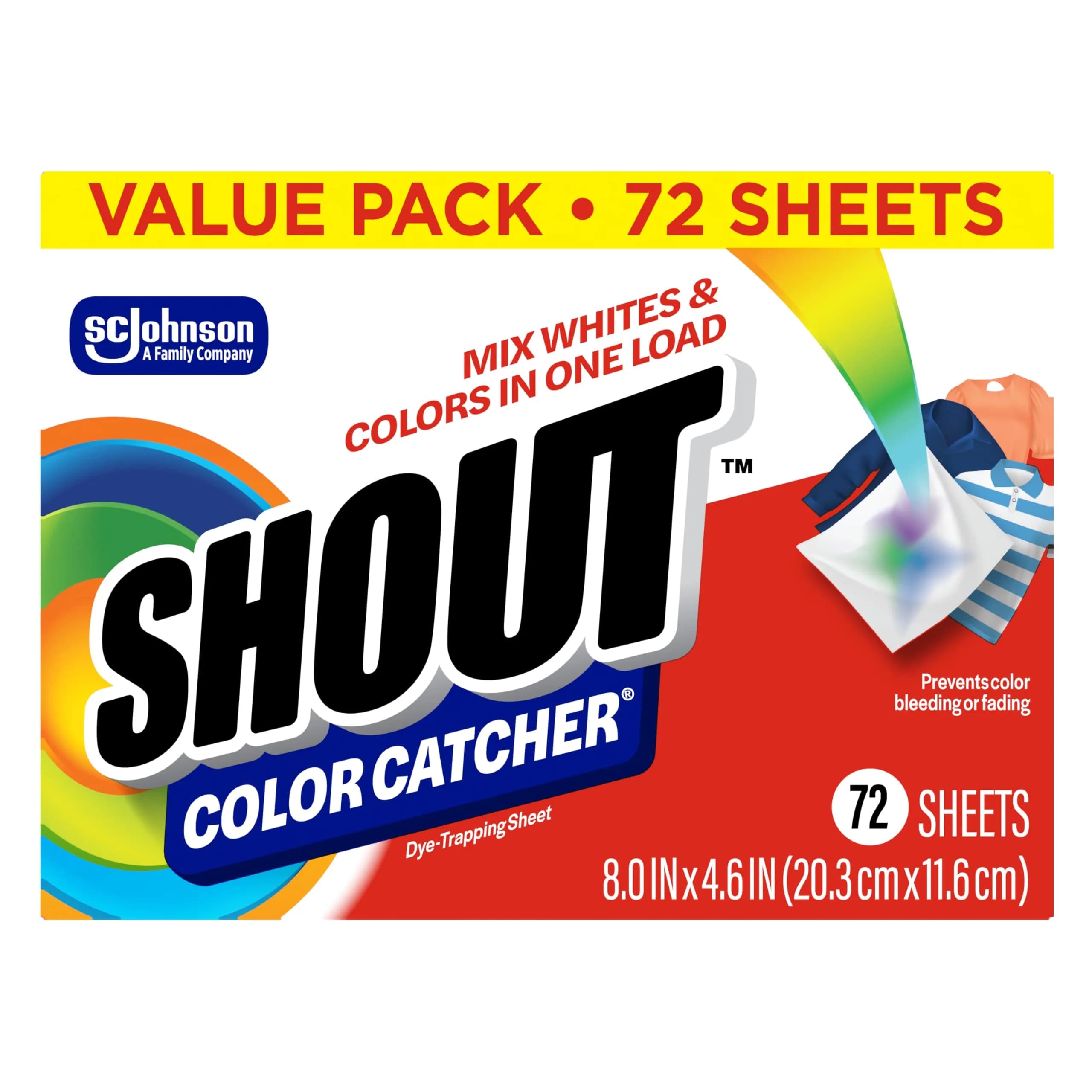 Shout Color Catcher Sheets for Laundry Maintains Clothes Original Colors 72 Count | Color-Protection Sheets