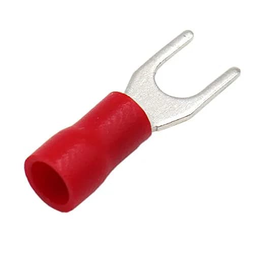 Baomain Red Fork Spade Insulated Terminal Connectors 4.3mm #8 Stud 22-16 AWG (100-Pack) | Secure Crimp Connection for Electrical Wiring thumbnail 4