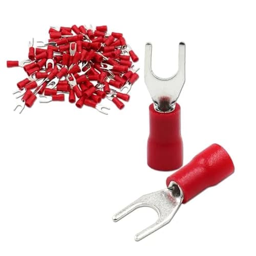Baomain Red Fork Spade Insulated Terminal Connectors 4.3mm #8 Stud 22-16 AWG (100-Pack) | Secure Crimp Connection for Electrical Wiring thumbnail 1