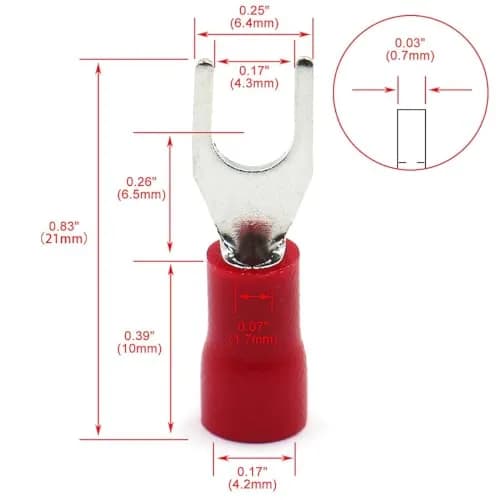 Baomain Red Fork Spade Insulated Terminal Connectors 4.3mm #8 Stud 22-16 AWG (100-Pack) | Secure Crimp Connection for Electrical Wiring thumbnail 2