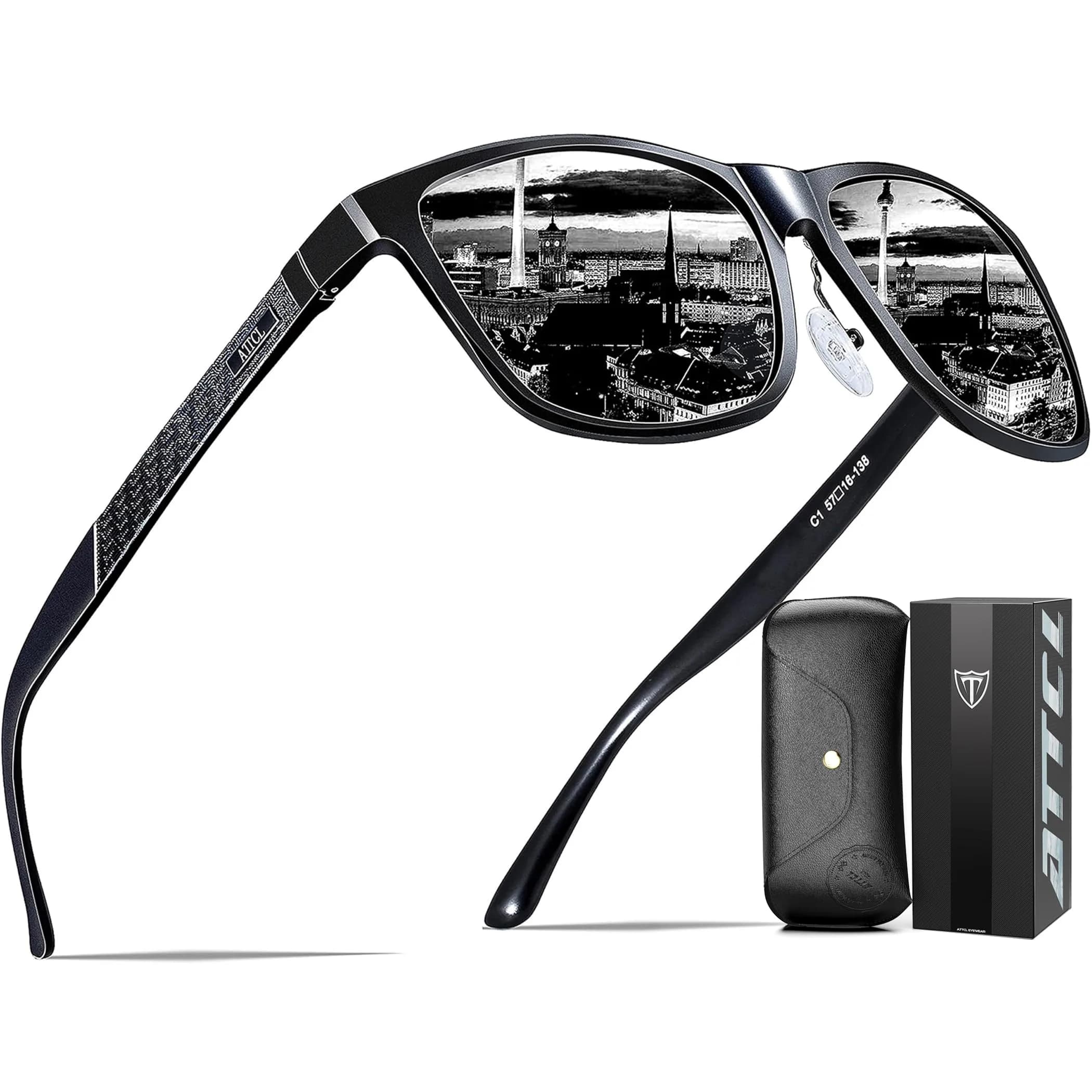 ATTCL Polarized Sunglasses for Men: UV400 Protection AL-MG Metal Rectangular Frame | Driving, Travel, Hiking - main product image