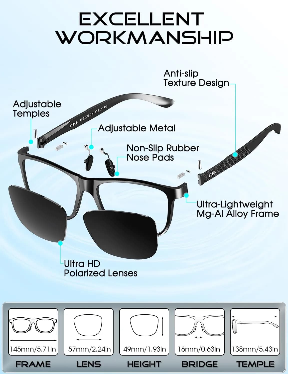 ATTCL Polarized Sunglasses for Men: UV400 Protection AL-MG Metal Rectangular Frame | Driving, Travel, Hiking - view 7