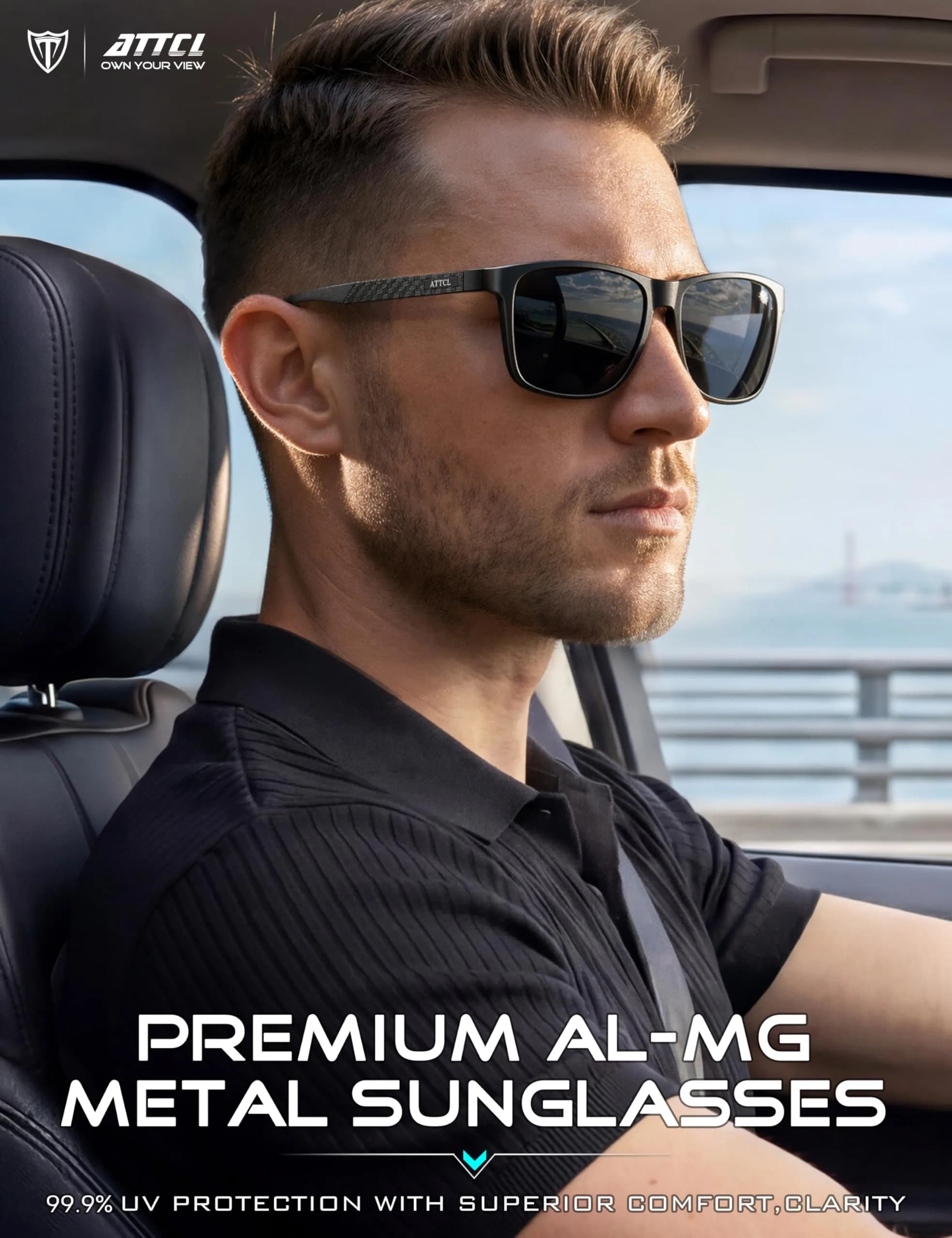 ATTCL Polarized Sunglasses for Men: UV400 Protection AL-MG Metal Rectangular Frame | Driving, Travel, Hiking - view 2