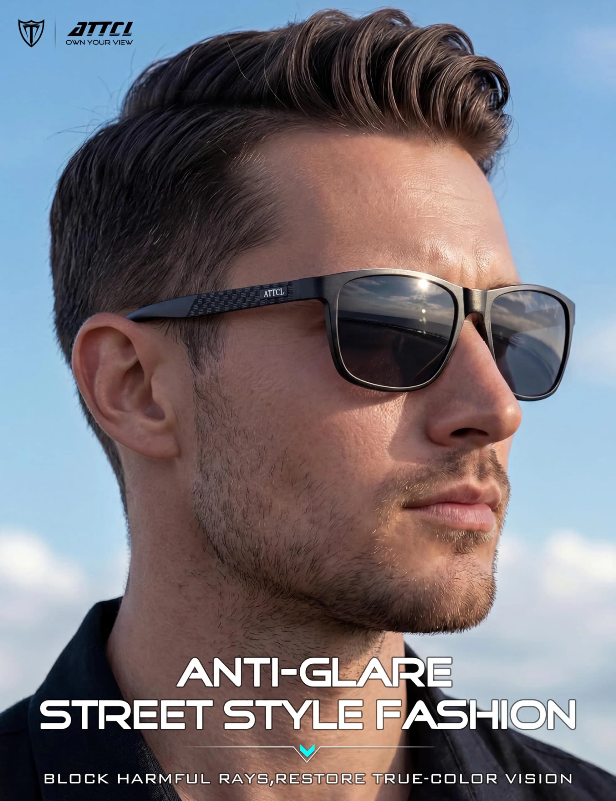 ATTCL Polarized Sunglasses for Men: UV400 Protection AL-MG Metal Rectangular Frame | Driving, Travel, Hiking - view 3