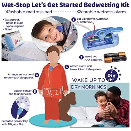 Wet-Stop3 Kit Bedwetting Alarm with Waterproof Bed Pad | Clinically Proven, Pediatric Designed, 6 Alarm Tones, Vibration, Waterproof Mattress Cover, 34" x 36" thumbnail 3