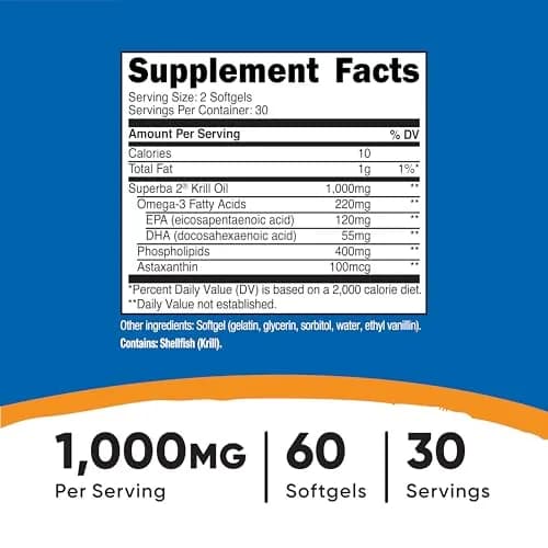 Nutricost Krill Oil 1000mg | Omega-3 EPA & DHA | 60 Softgels | Unflavored thumbnail 2
