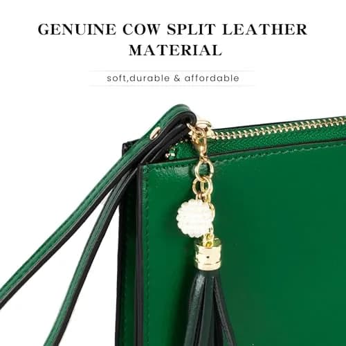 befen Genuine Leather Wristlet Clutch for Women Ultra-Slim Ladies Credit Card Holder Wallet Purses with RFID Protection (Kelly Green, 20.6cm x 11cm) thumbnail 5