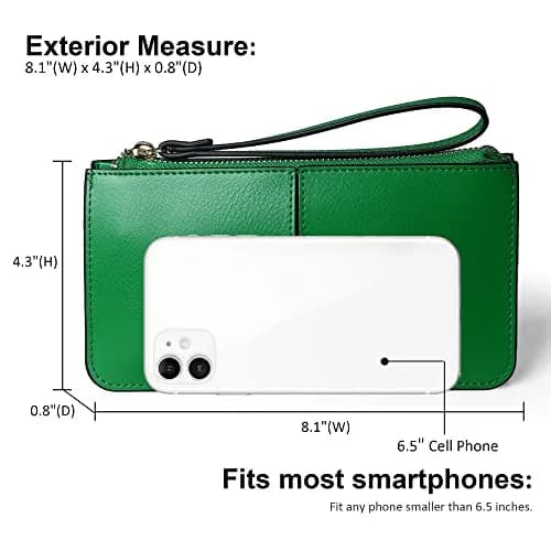 befen Genuine Leather Wristlet Clutch for Women Ultra-Slim Ladies Credit Card Holder Wallet Purses with RFID Protection (Kelly Green, 20.6cm x 11cm) thumbnail 6