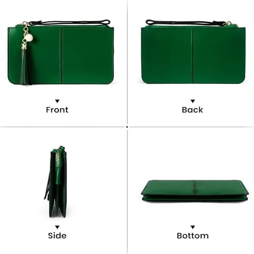 befen Genuine Leather Wristlet Clutch for Women Ultra-Slim Ladies Credit Card Holder Wallet Purses with RFID Protection (Kelly Green, 20.6cm x 11cm) thumbnail 8