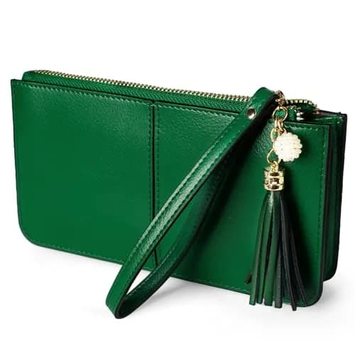 befen Genuine Leather Wristlet Clutch for Women Ultra-Slim Ladies Credit Card Holder Wallet Purses with RFID Protection (Kelly Green, 20.6cm x 11cm) thumbnail 9