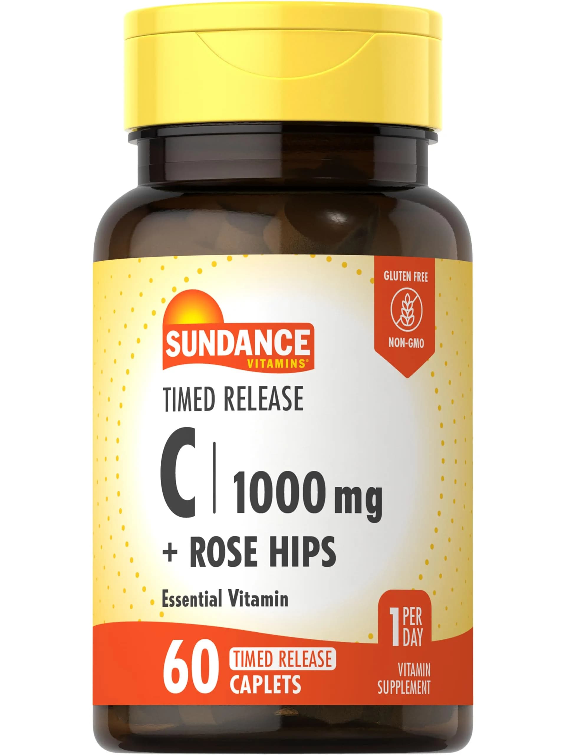 Sundance Vitamin C 1000mg with Rose Hips | 60 Coated Caplets | Timed Release, Vegetarian, Non-GMO