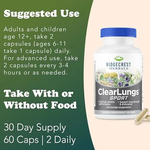 RidgeCrest Herbals ClearLungs Sport Oxygen and Lung Support 60 Ct | Respiratory & Athletic Performance Support thumbnail 4