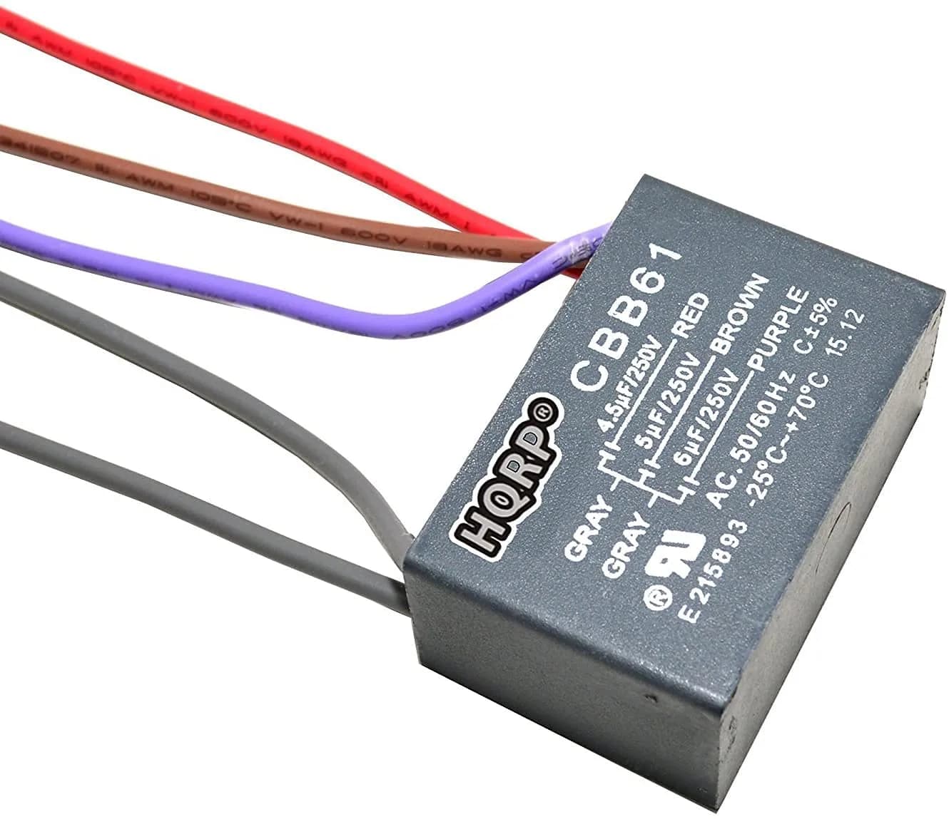 HQRP 4.5uf+5uf+6uf 5-Wire Motor Capacitor 250VAC (16µF Total) | Replacement for Harbor Breeze Ceiling Fan — 4.5uf+5uf+6uf 5-Wire