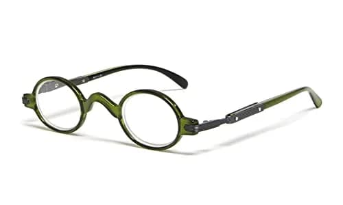 Calabria Unisex R314/R501S Metal Vintage Round Reading Glasses – Olive | Classic Professor Style Readers with Retro Frame Design | Eyewear | Magnification 1.00x thumbnail 1