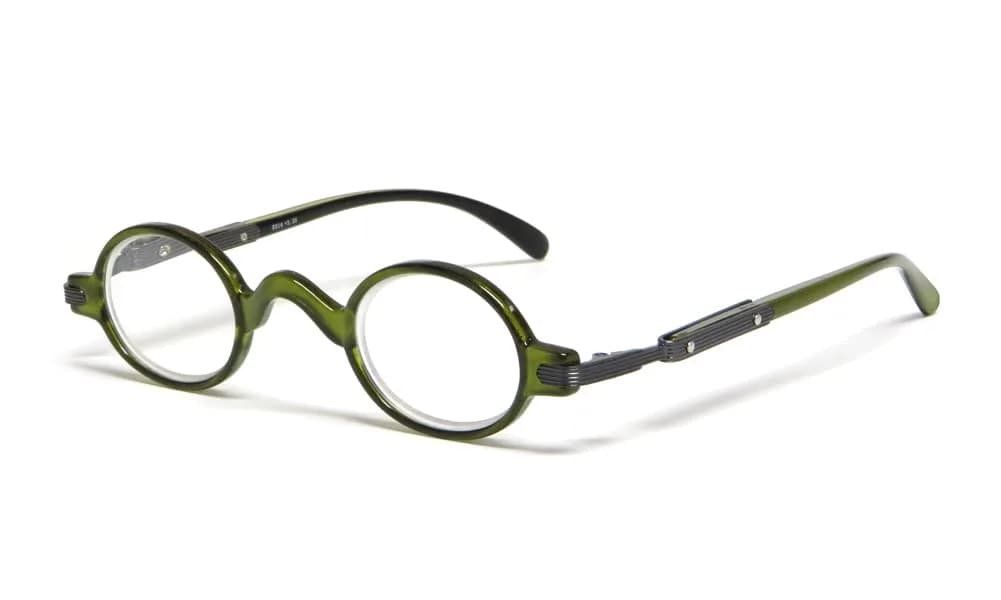 Calabria Unisex R314/R501S Metal Vintage Round Reading Glasses – Olive | Classic Professor Style Readers with Retro Frame Design | Eyewear | Magnification 1.00x — Olive
