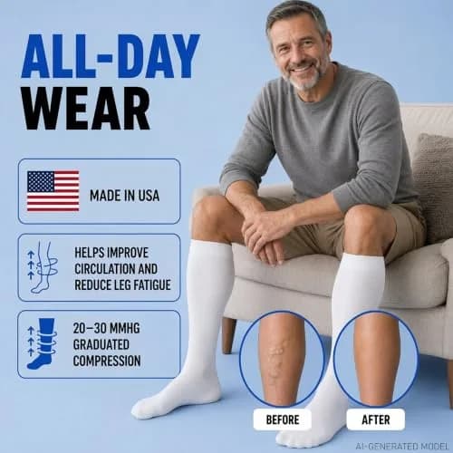 ABSOLUTE SUPPORT Men Opaque Compression Socks 20-30mmHg | Made in USA, Support Varicose Veins & Swelling, X-Large thumbnail 4