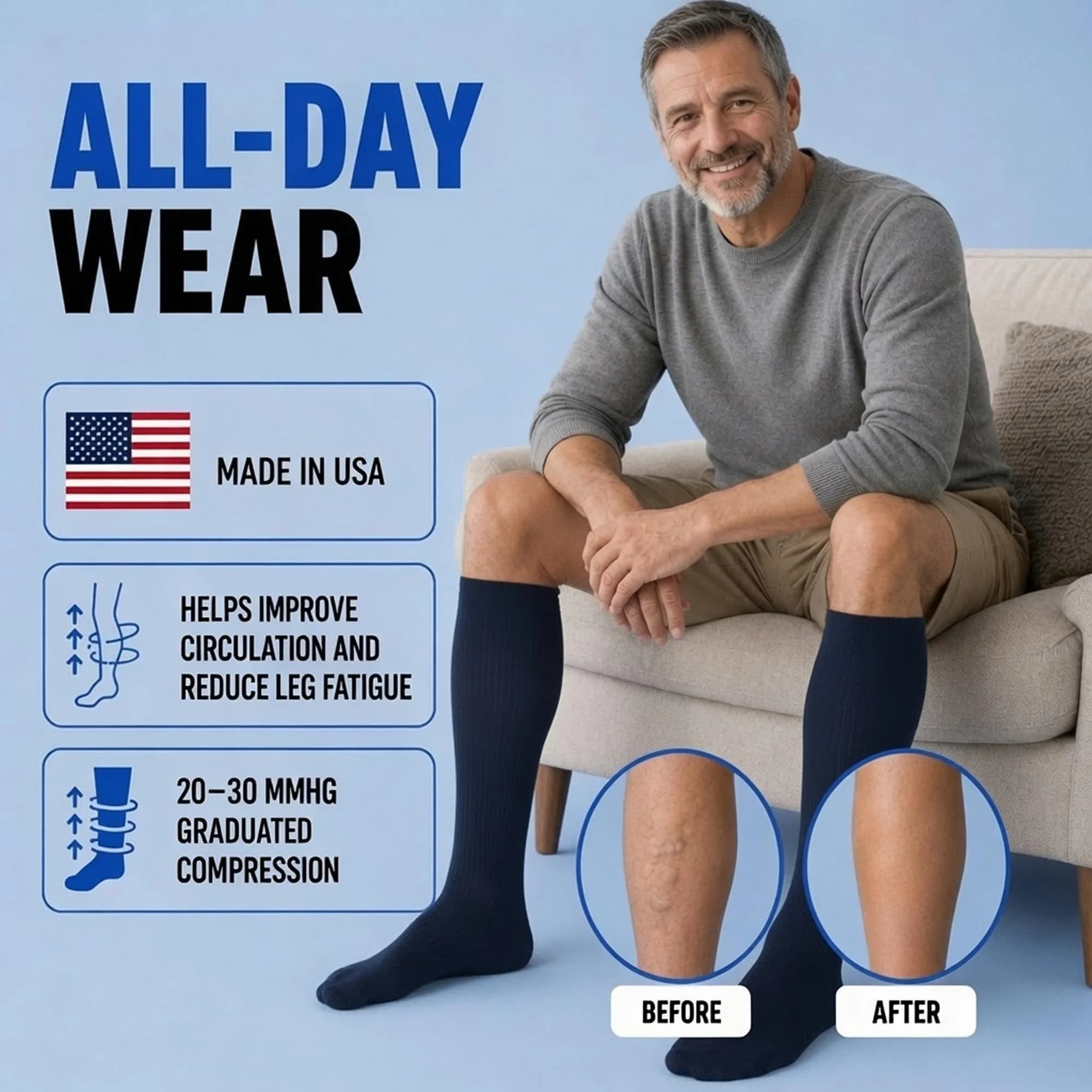 ABSOLUTE SUPPORT Men Opaque Compression Socks 20-30mmHg Navy Medium | Support Varicose Veins & Circulation thumbnail 4