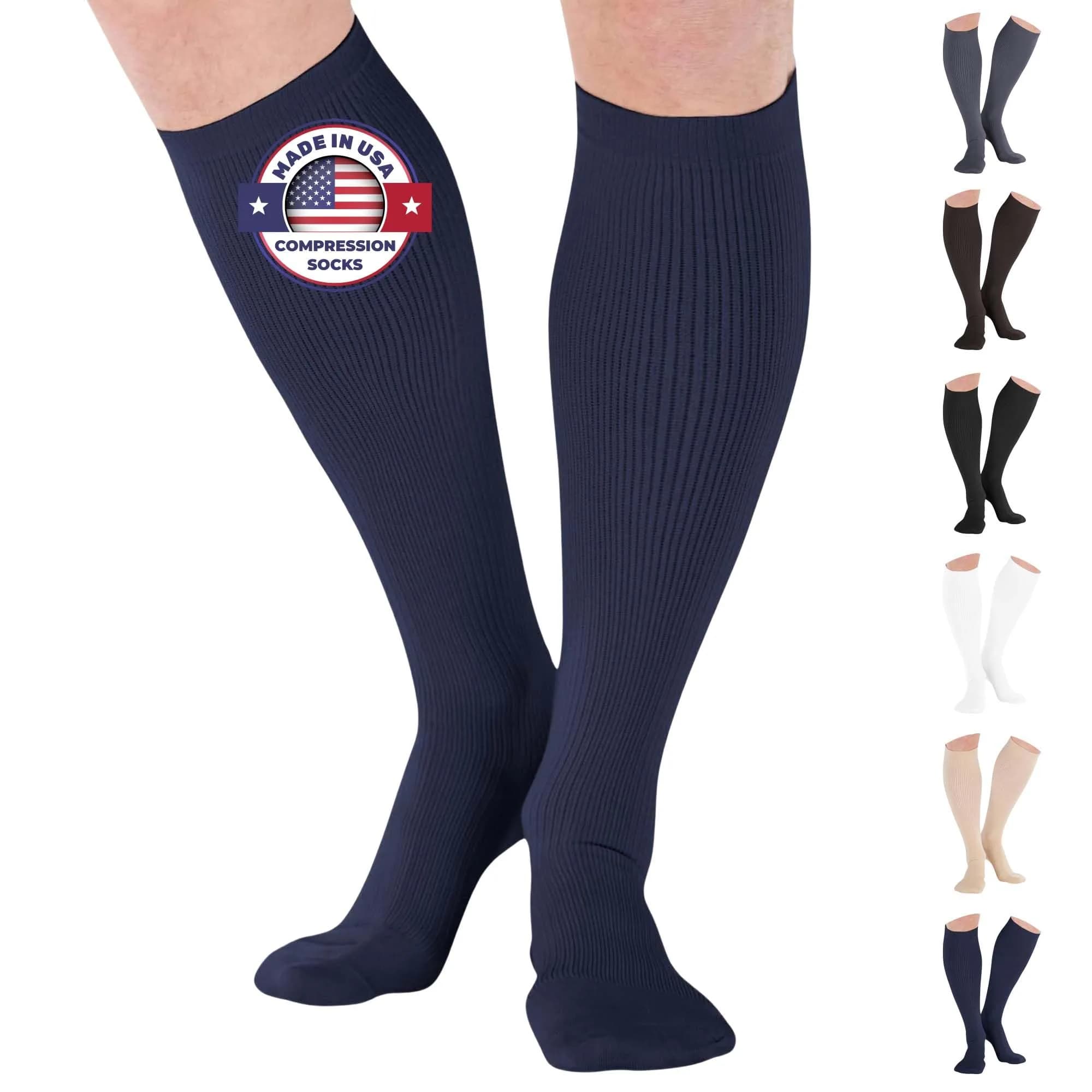 ABSOLUTE SUPPORT Men Opaque Compression Socks 20-30mmHg | Made in USA, Support Varicose Veins & Swelling, X-Large — Navy / Medium