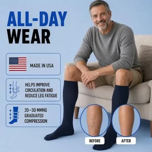 ABSOLUTE SUPPORT Men Opaque Compression Socks 20-30mmHg Navy Medium | Support Varicose Veins & Circulation thumbnail 4