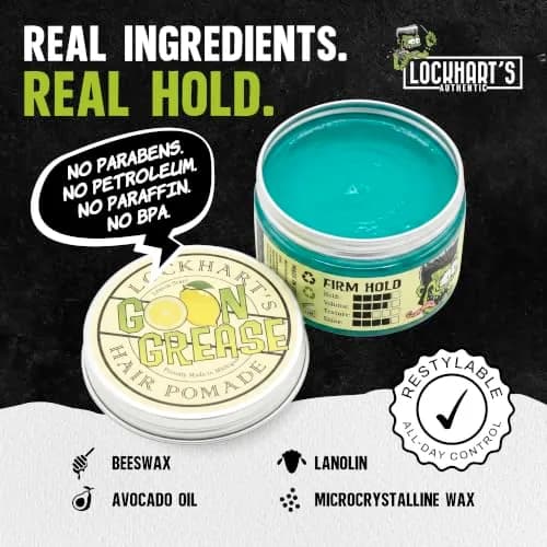 Lockhart's Goon Grease Oil Pomade for Men, Firm Hold, Lemon, 3.4 oz | Classic, Heavy Shine, Reworkable thumbnail 4