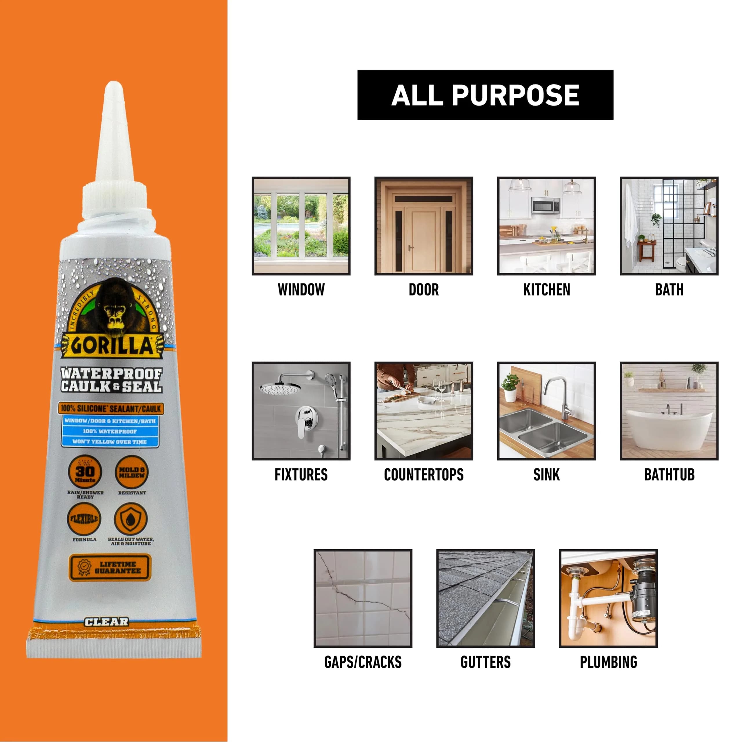 Gorilla Waterproof Caulk & Seal Silicone Sealant 85ml (2.8oz) | Seals Out Water and Moisture - view 2