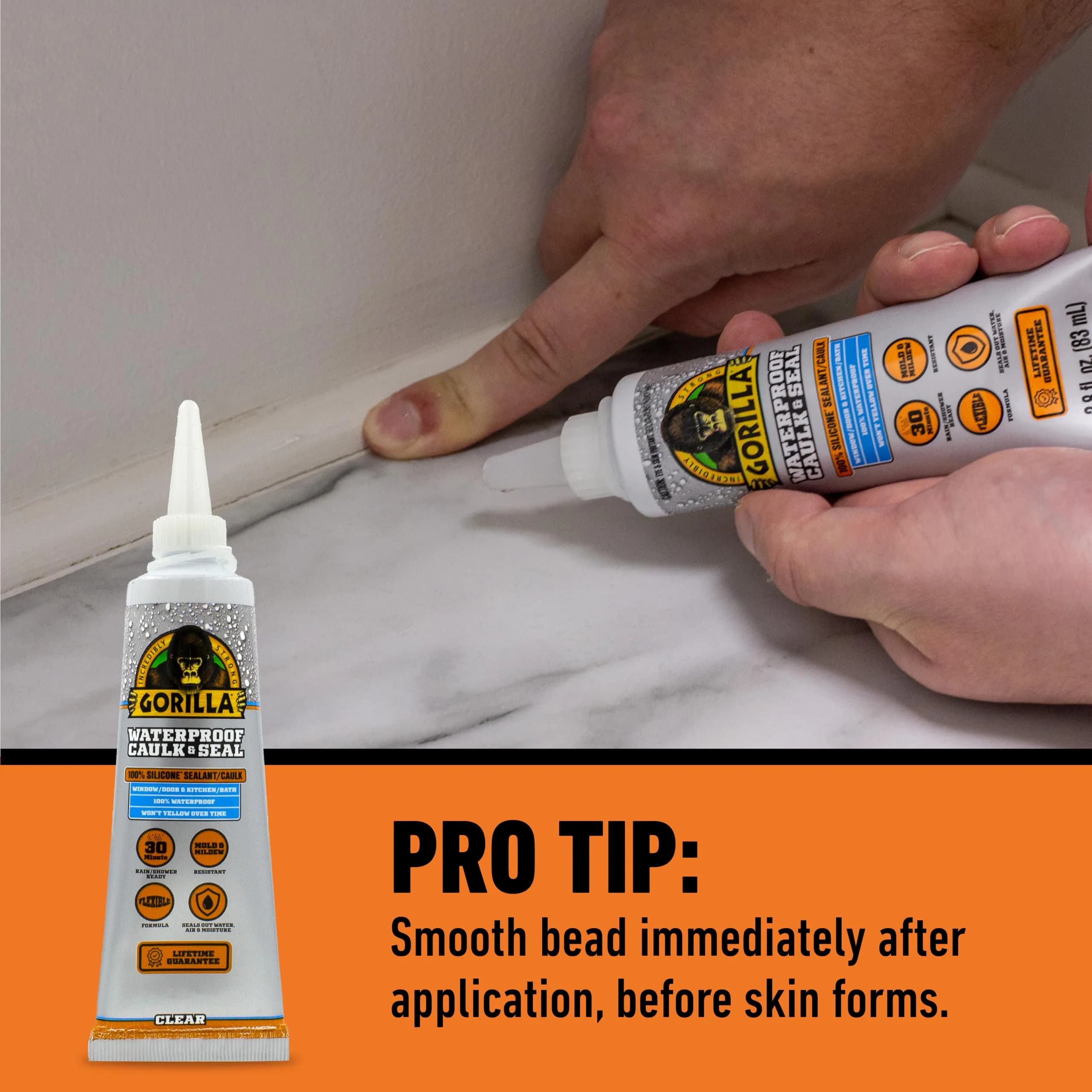 Gorilla Waterproof Caulk & Seal Silicone Sealant 85ml (2.8oz) | Seals Out Water and Moisture - view 4