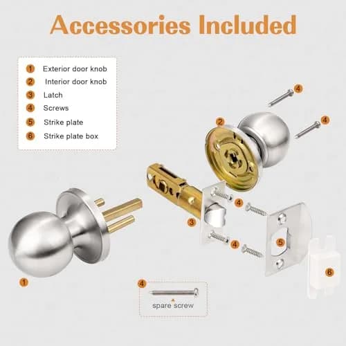 Probrico Round Brushed Nickel Passage Door Knobs Interior Door Handles for Hallway Closet, Keyless Passage Door Lock, 10 Pack | ANSI Grade 3 Security thumbnail 5