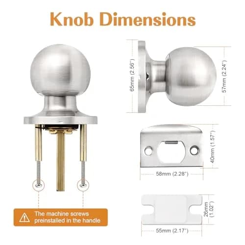 Probrico Round Brushed Nickel Passage Door Knobs Interior Door Handles for Hallway Closet, Keyless Passage Door Lock, 10 Pack | ANSI Grade 3 Security thumbnail 6