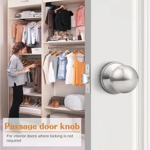 Probrico Round Brushed Nickel Passage Door Knobs Interior Door Handles for Hallway Closet, Keyless Passage Door Lock, 10 Pack | ANSI Grade 3 Security thumbnail 2