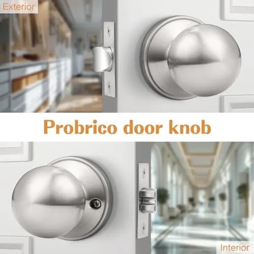 Probrico Round Brushed Nickel Passage Door Knobs Interior Door Handles for Hallway Closet, Keyless Passage Door Lock, 10 Pack | ANSI Grade 3 Security thumbnail 3