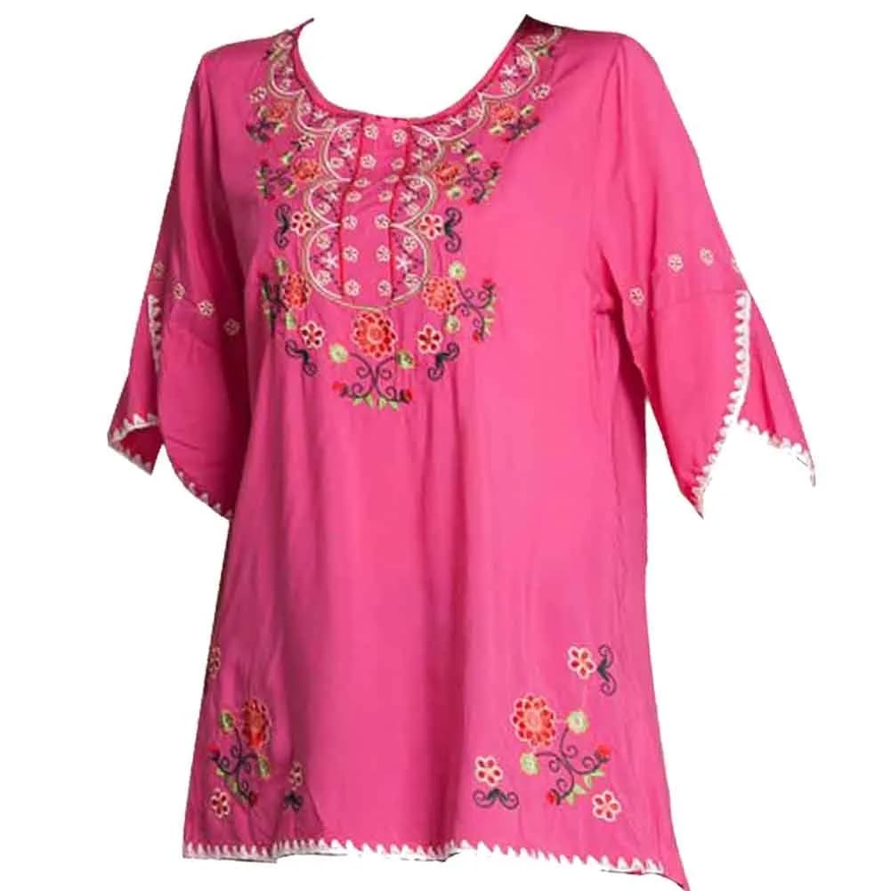 Ashir Aley Girls Embroidered Peasant Top Medium | Bohemian Floral Cotton Blouse