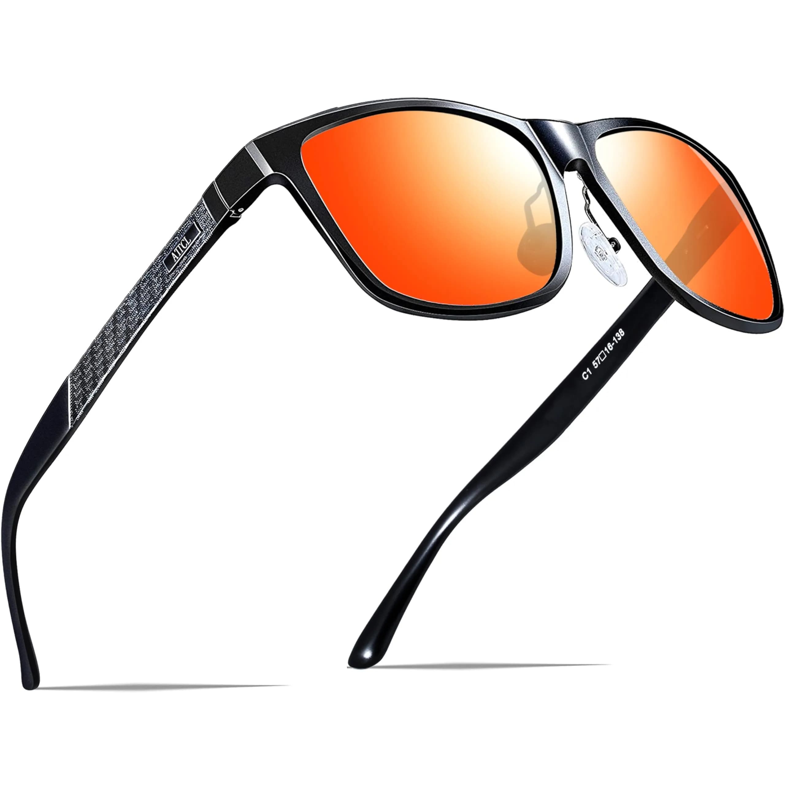 ATTCL Men's Polarized Sunglasses - Black-Red Frame with Silver Mirrored Lenses, UV400 Protection - main product image
