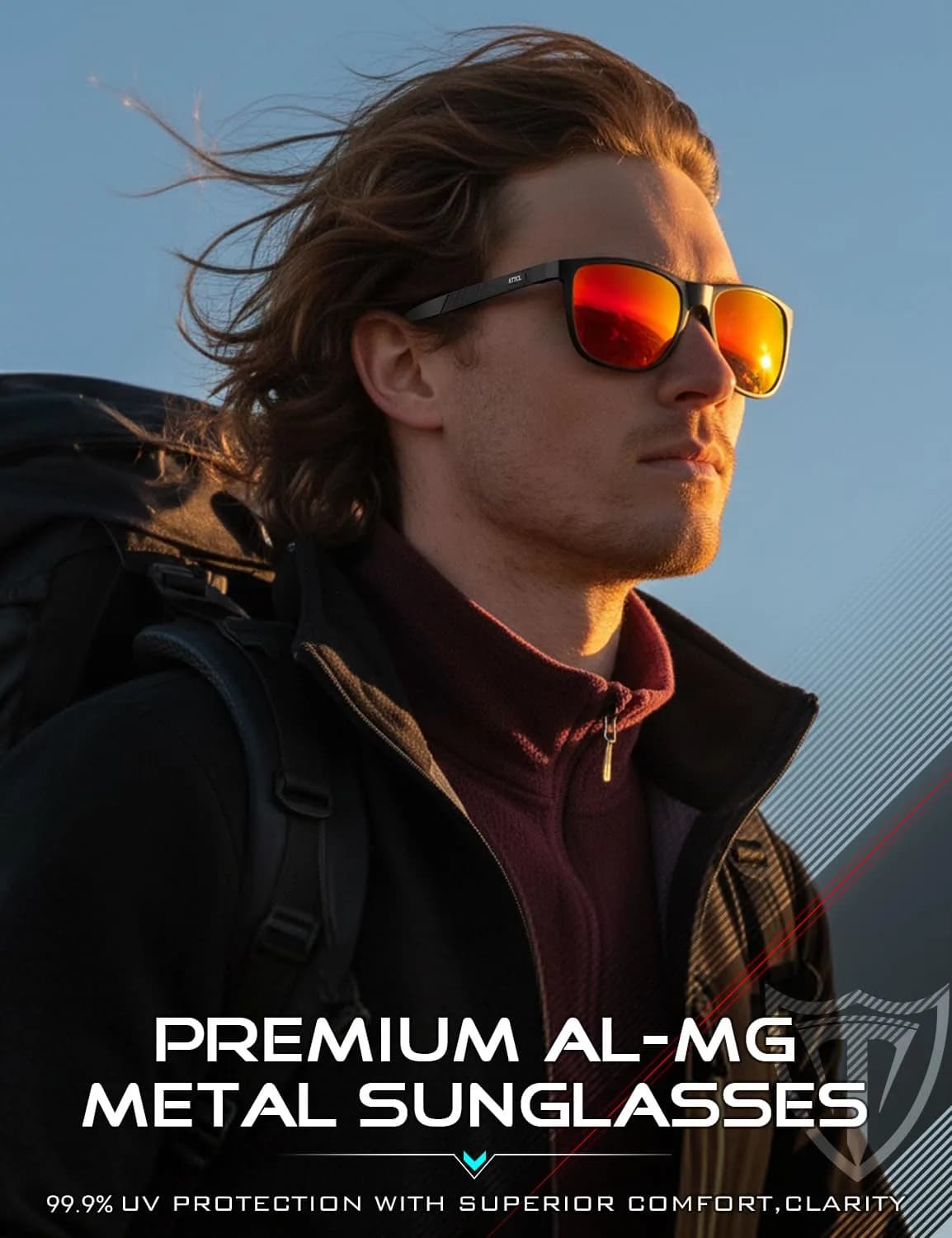 ATTCL Men's Polarized Sunglasses - Black-Red Frame with Silver Mirrored Lenses, UV400 Protection - view 2