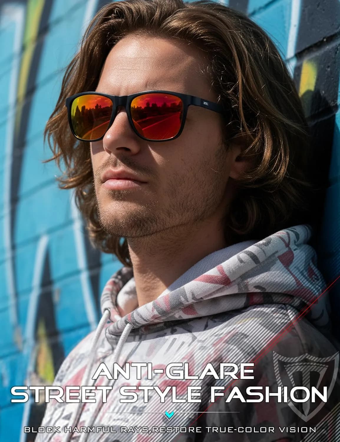 ATTCL Men's Polarized Sunglasses - Black-Red Frame with Silver Mirrored Lenses, UV400 Protection - view 3