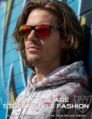 ATTCL Men's Polarized Sunglasses - Black-Red Frame with Silver Mirrored Lenses, UV400 Protection thumbnail 3