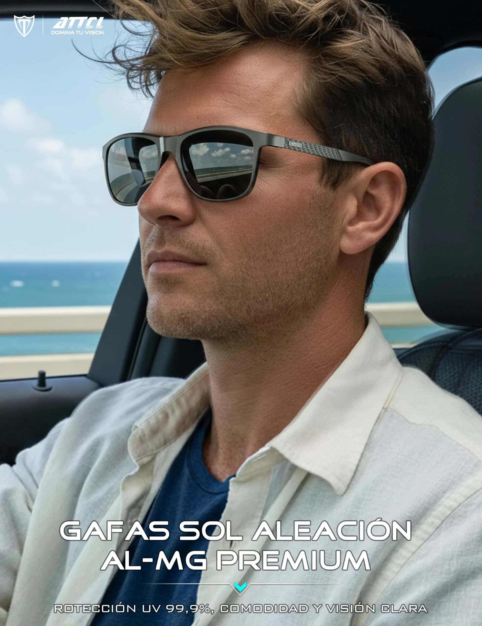 ATTCL Polarized Sunglasses Men Al-Mg Metal Ultralight UV400 for Driving | Rectangular Frame, Silver Mirrored Lenses - view 2