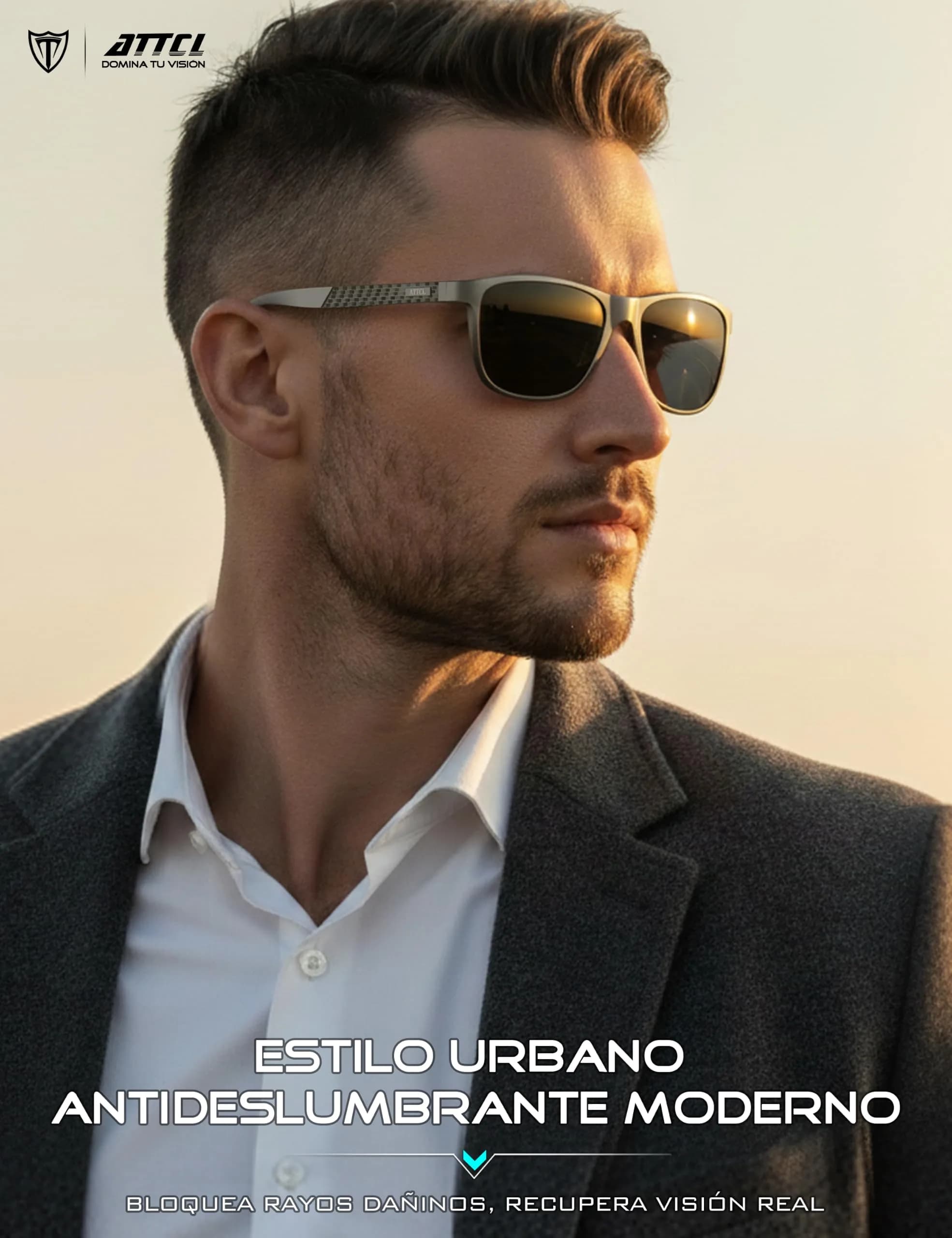 ATTCL Polarized Sunglasses Men Al-Mg Metal Ultralight UV400 for Driving | Rectangular Frame, Silver Mirrored Lenses - view 3