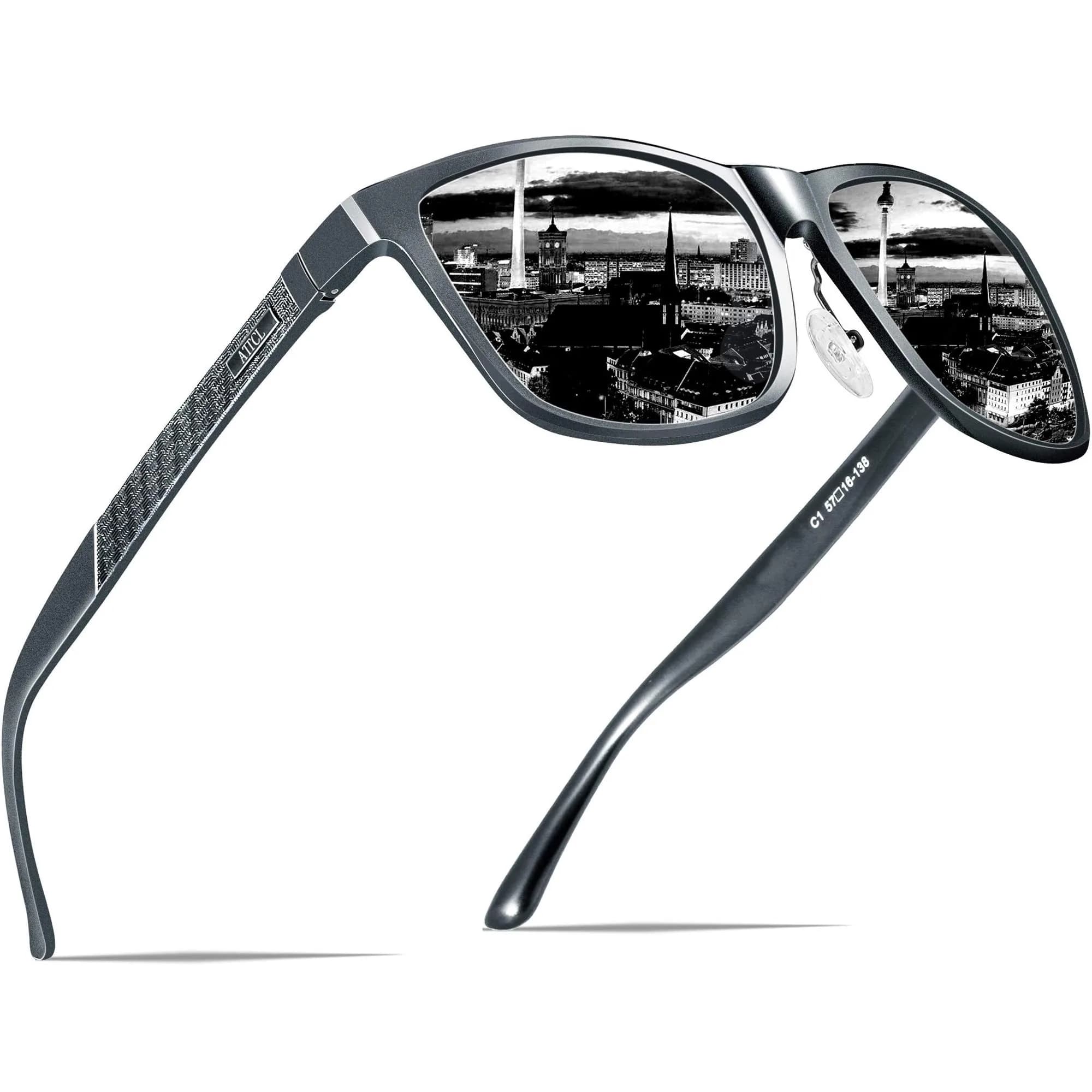 ATTCL Polarized Sunglasses Men Al-Mg Metal Ultralight UV400 for Driving | Rectangular Frame, Silver Mirrored Lenses — 2026-grey-grey /Not Mirrored