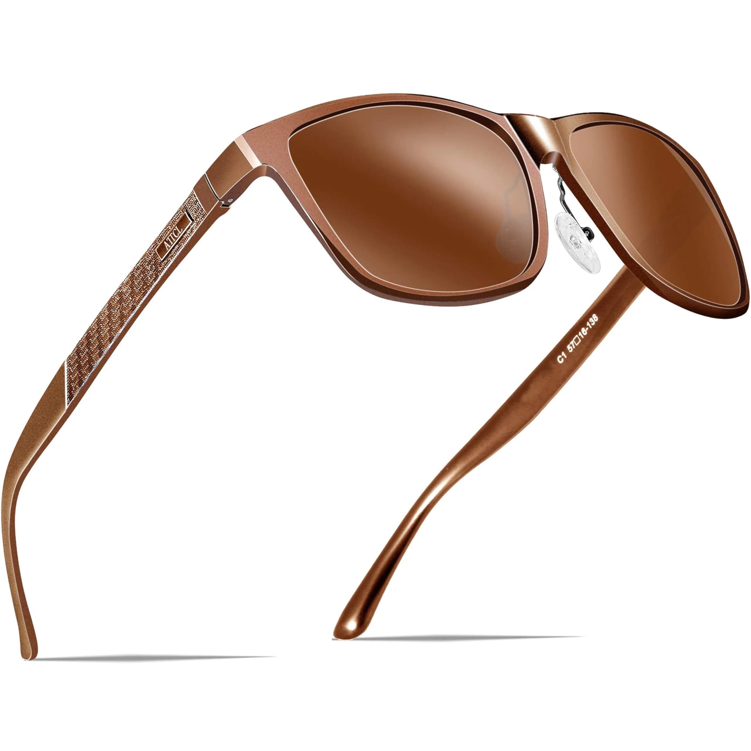 ATTCL Men's Brown Polarized Sunglasses with Retro Metal Frame and Brown Lenses - main product image